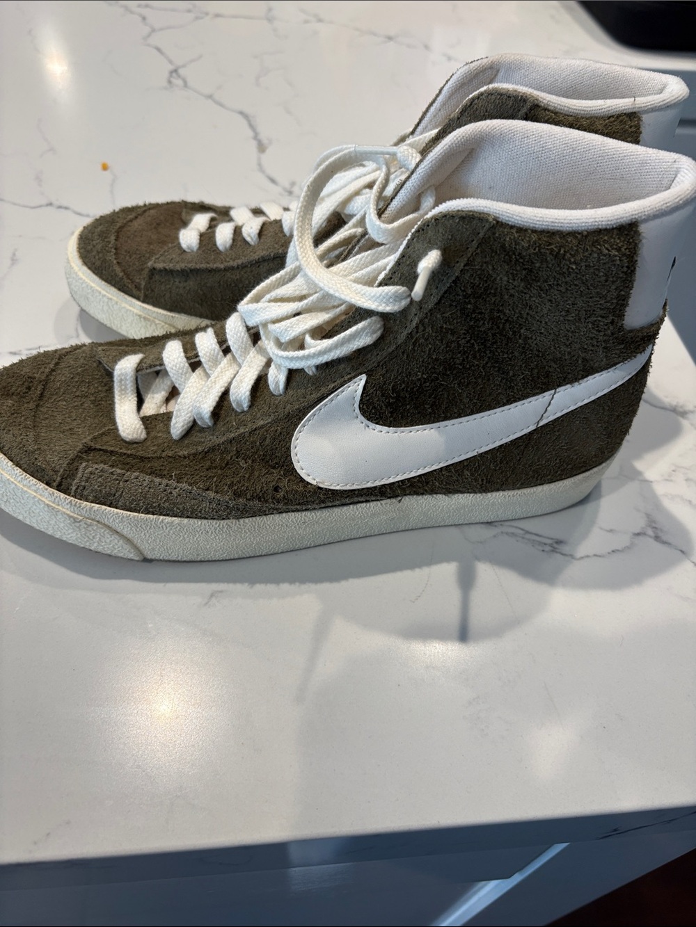 Nike Olive Green and White Suede High-Top Sneakers